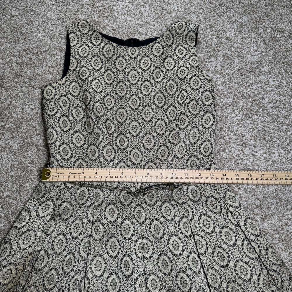 Talbots Womens Size 2 Gold‎ Black Jacquard Fit Flare Dress Rhinestone Belt - Picture 9 of 16
